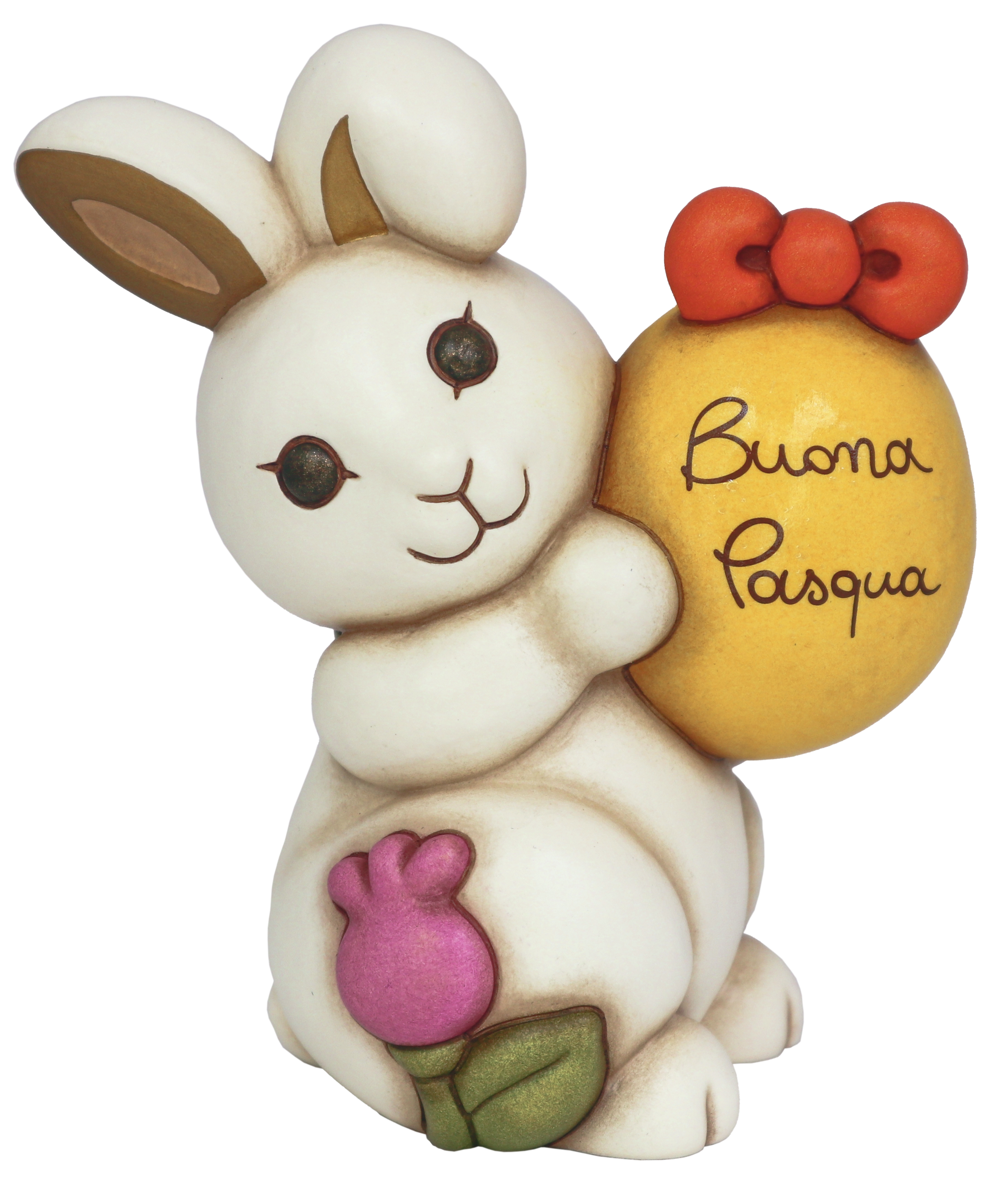 Coniglietta Joy con uovo in ceramica Sorprese di Pasqua, grande. Misura L 14,2 x P 10,5 x H 16,5 cm. Prezzo 59,90 euro.